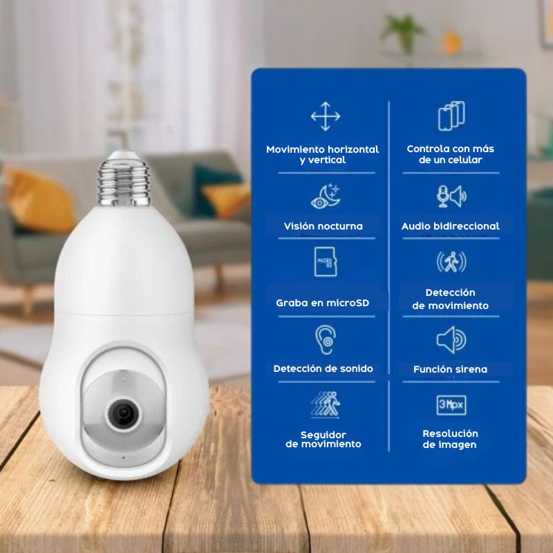 cámara de seguridad bombilla
cámara Wi-Fi 360 grados
cámara de vigilancia con audio bidireccional
cámara con visión nocturna 2K
cámara fácil de instalar
cámara sin cables para el hogar
bombilla con cámara
cámara inteligente con detección de movimiento
cámara para casa WiFi
cámara de seguridad panorámica