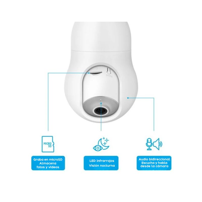 cámara de seguridad bombilla
cámara Wi-Fi 360 grados
cámara de vigilancia con audio bidireccional
cámara con visión nocturna 2K
cámara fácil de instalar
cámara sin cables para el hogar
bombilla con cámara
cámara inteligente con detección de movimiento
cámara para casa WiFi
cámara de seguridad panorámica