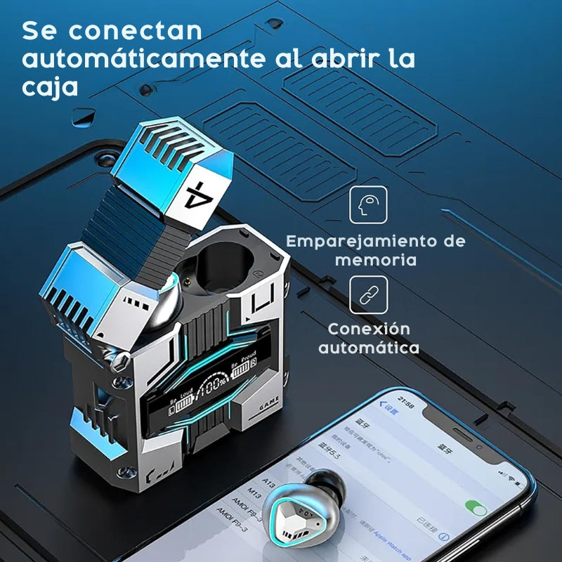 audífonos M45 República Dominicana, audífonos bluetooth gamer, audífonos IPX5 bajos potentes, audífonos para jugar y hacer ejercicio, audífonos futuristas Melen Tech