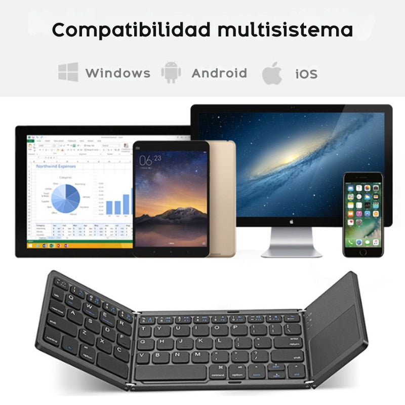 Teclado Bluetooth portátil
Teclado con touchpad integrado
Teclado compatible con Android, iOS y Windows
Teclado inalámbrico compacto
Teclado para tablet y smartphone
Teclado de viaje con touchpad
Teclado plegable Bluetooth
Teclado recargable de larga duración