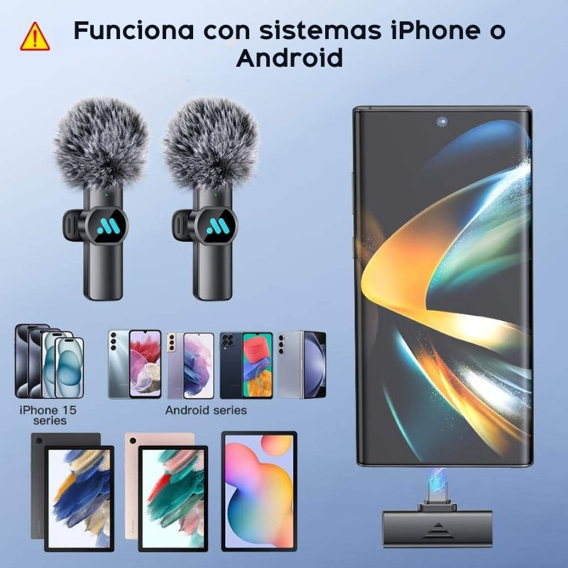 micrófonos inalámbricos lavalier
micrófono para celular
micrófono para TikTok
grabar audio profesional móvil
micrófono inalámbrico iPhone Android
micrófono con reducción de ruido
micrófono para entrevistas
set de micrófonos inalámbricos
micrófonos para creadores de contenido
micrófono plug and play
